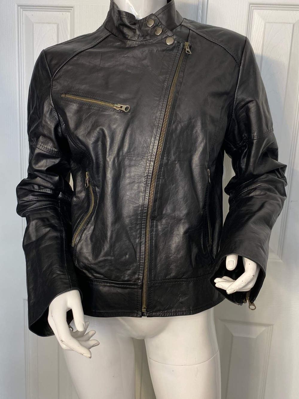 💯Leather Classic Black Asymmetrical Leather Jacket - Women's